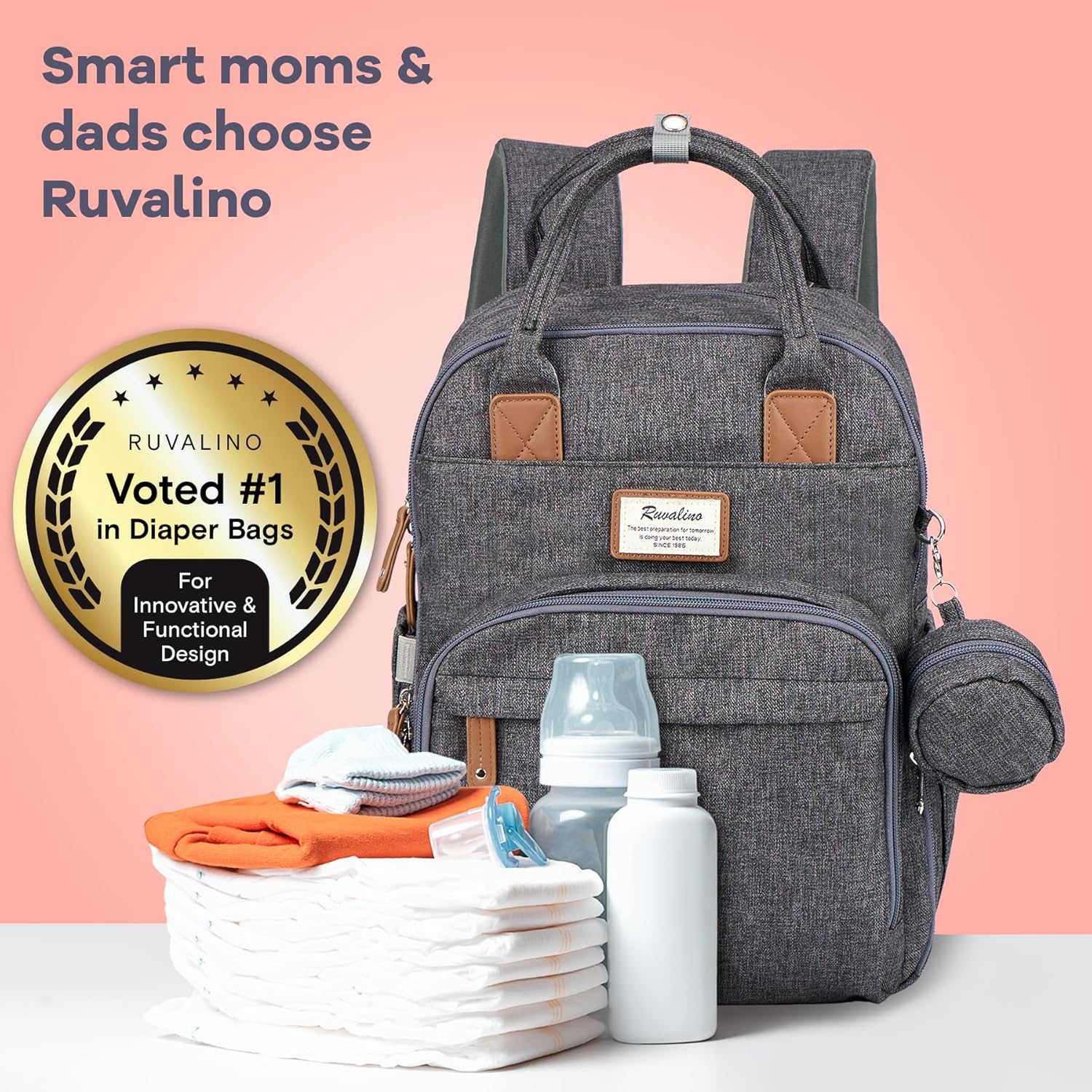 "Multifunction Waterproof Diaper Bag Backpack with Changing Pad & Stroller D-Ring" Unisex