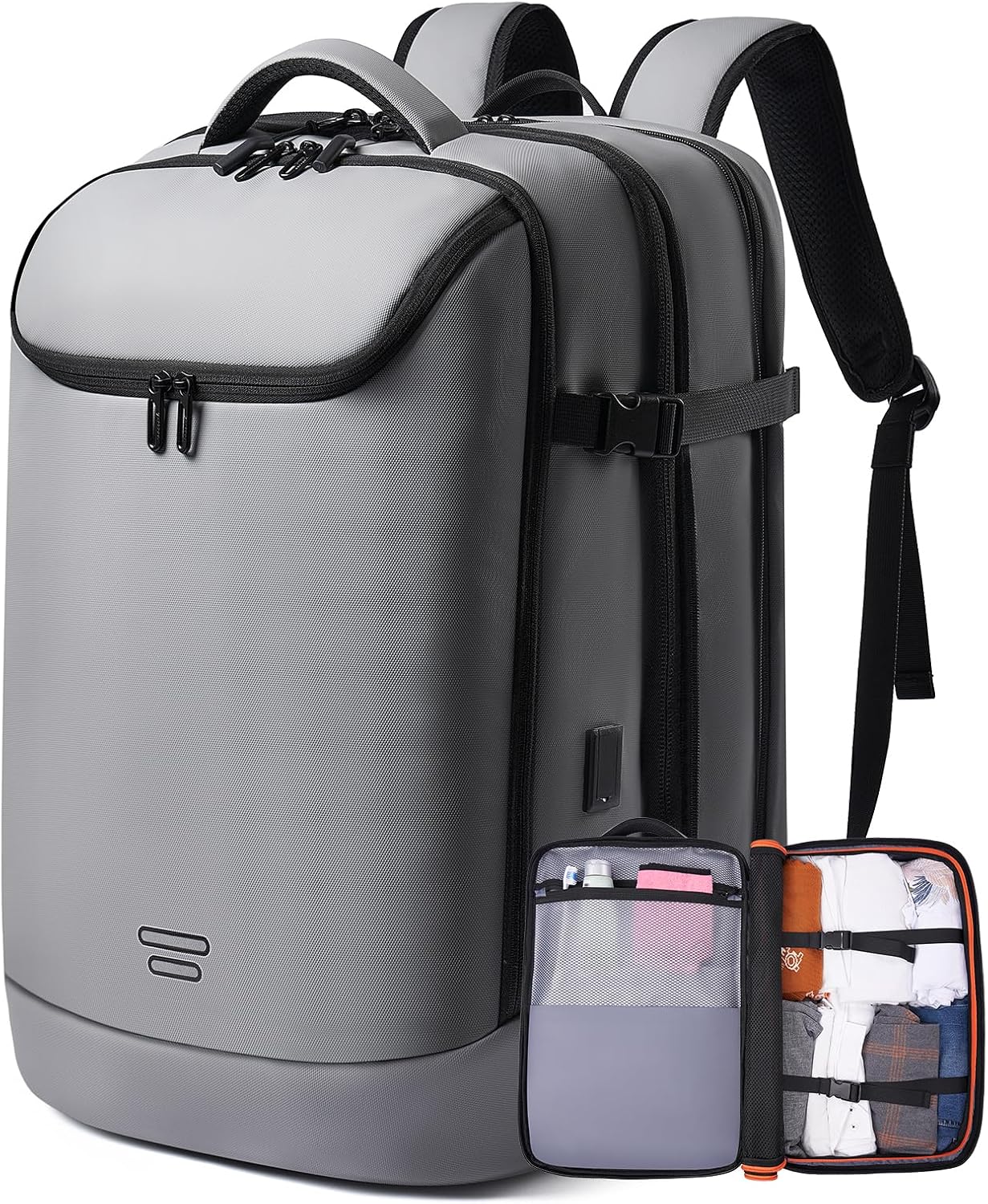 Expandable 50L Carry-On Travel Backpack with 3 Packing Cubes fit 17.3 inch