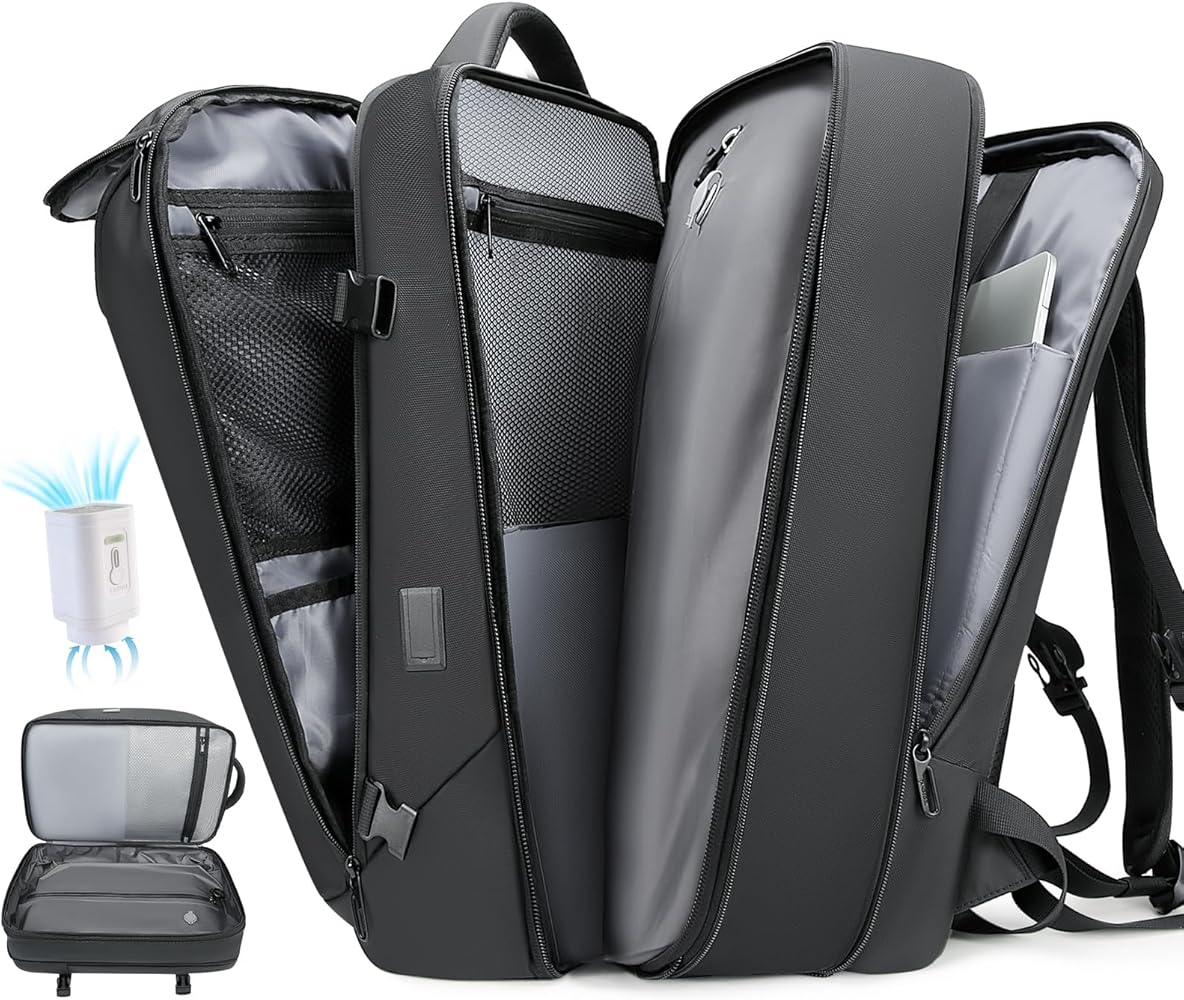 "50L Vacuum Compression Travel Backpack With Pump Vacuum Seal & With USB & Water Resistance"