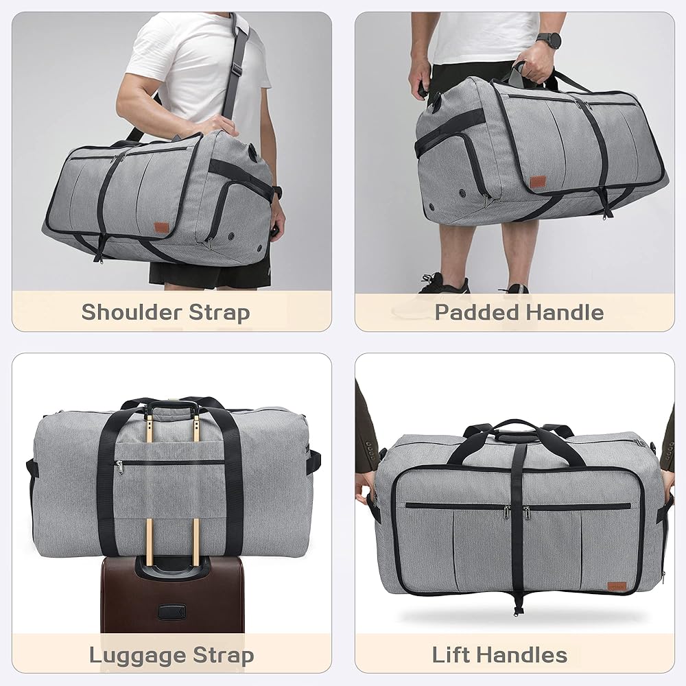 120L Travel Duffle Bag for Men & Women Large Foldable Duffel Bag for Travel with Shoe Compartment Overnight Weekender Bag Gym Bag for Men Women Waterproof & Tear Resistant (Gray & black, 120L) - Saiyora&Zubaid