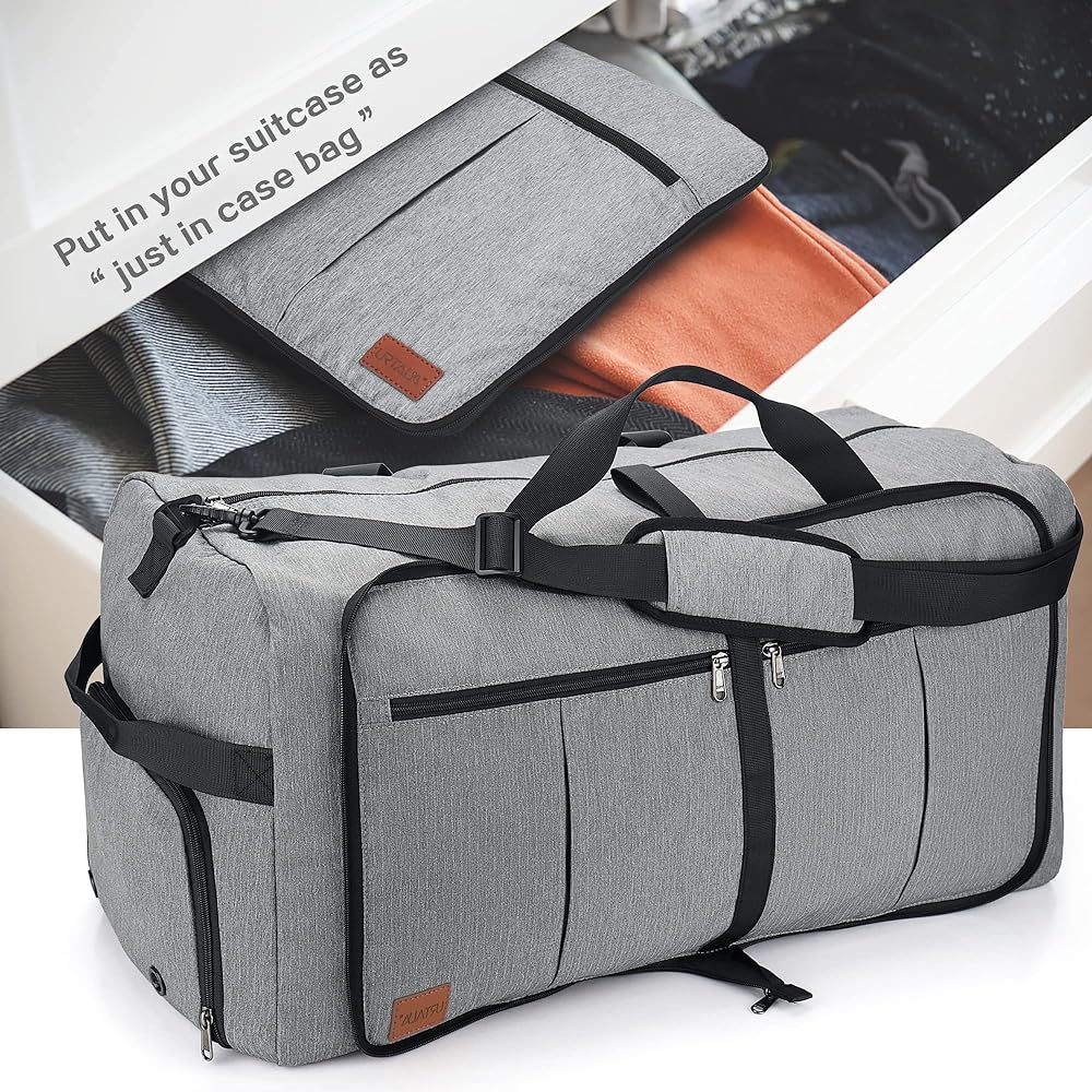 120L Travel Duffle Bag for Men & Women Large Foldable Duffel Bag for Travel with Shoe Compartment Overnight Weekender Bag Gym Bag for Men Women Waterproof & Tear Resistant (Gray & black, 120L) - Saiyora&Zubaid