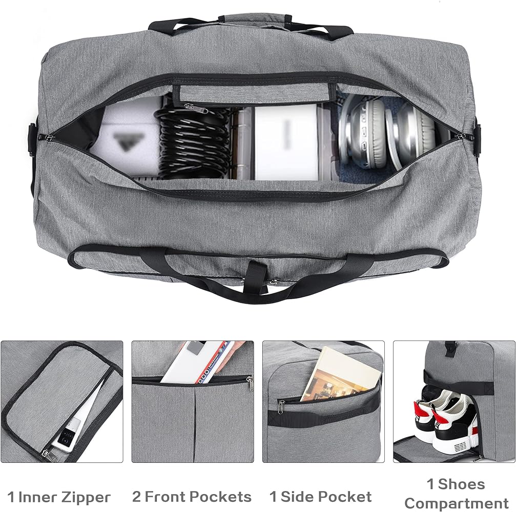 120L Travel Duffle Bag for Men & Women Large Foldable Duffel Bag for Travel with Shoe Compartment Overnight Weekender Bag Gym Bag for Men Women Waterproof & Tear Resistant (Gray & black, 120L) - Saiyora&Zubaid