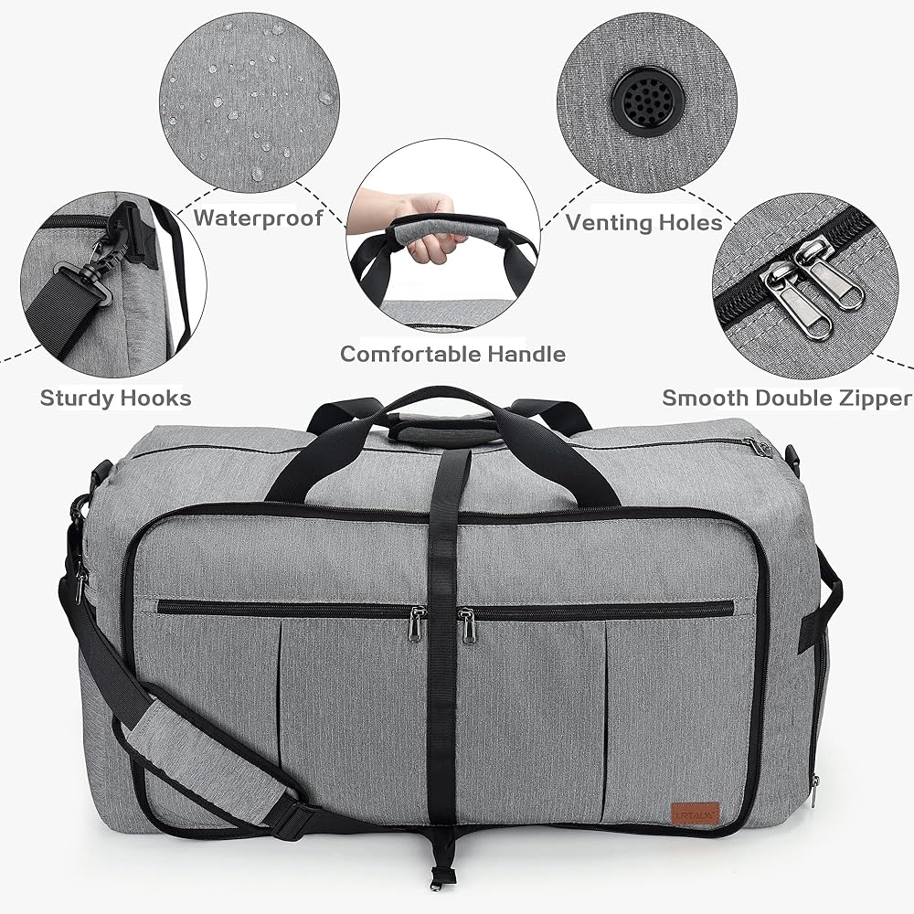 120L Travel Duffle Bag for Men & Women Large Foldable Duffel Bag for Travel with Shoe Compartment Overnight Weekender Bag Gym Bag for Men Women Waterproof & Tear Resistant (Gray & black, 120L) - Saiyora&Zubaid