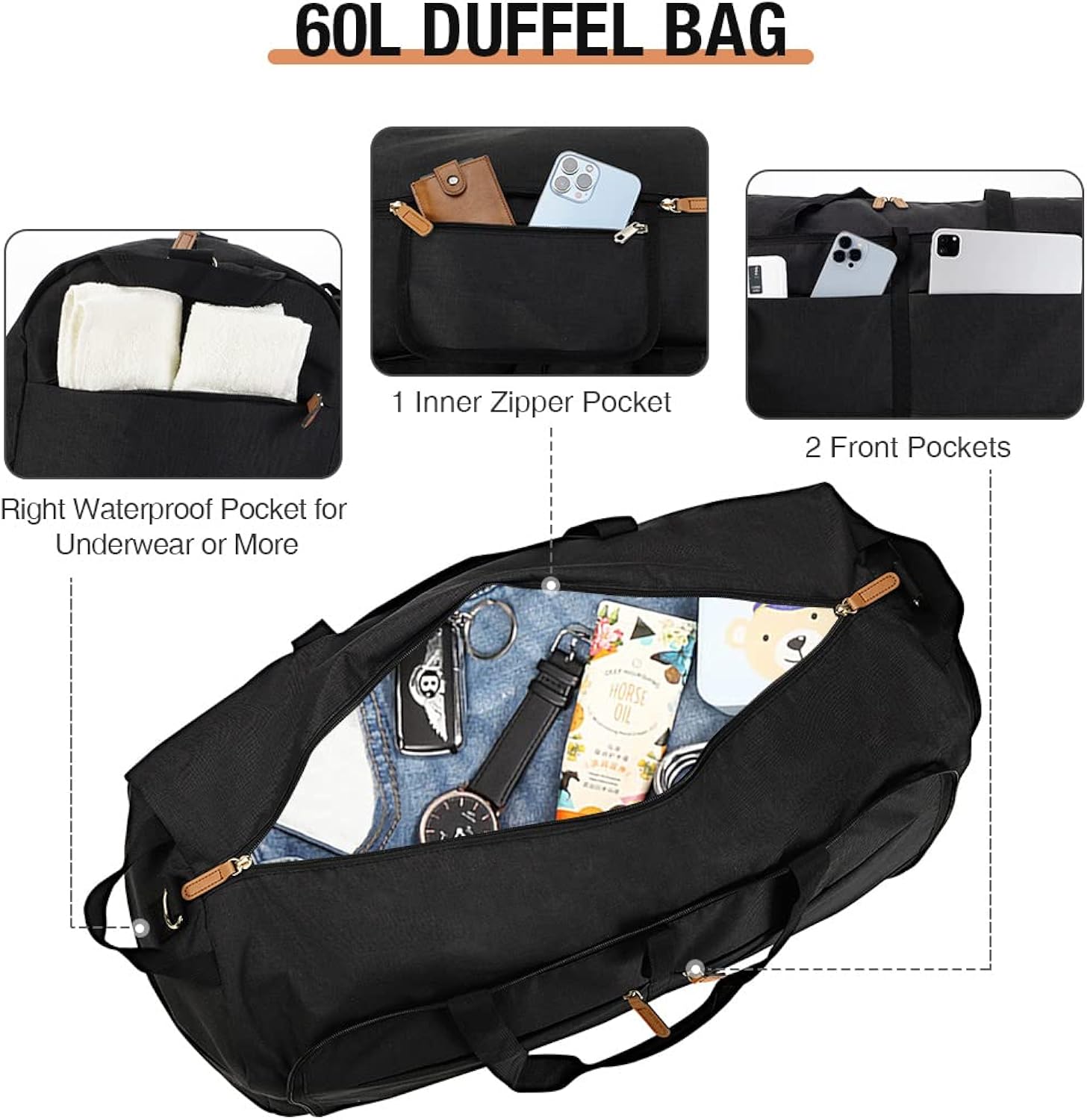 60L Foldable Travel Duffle Bag with Shoe Compartment - Saiyora&Zubaid