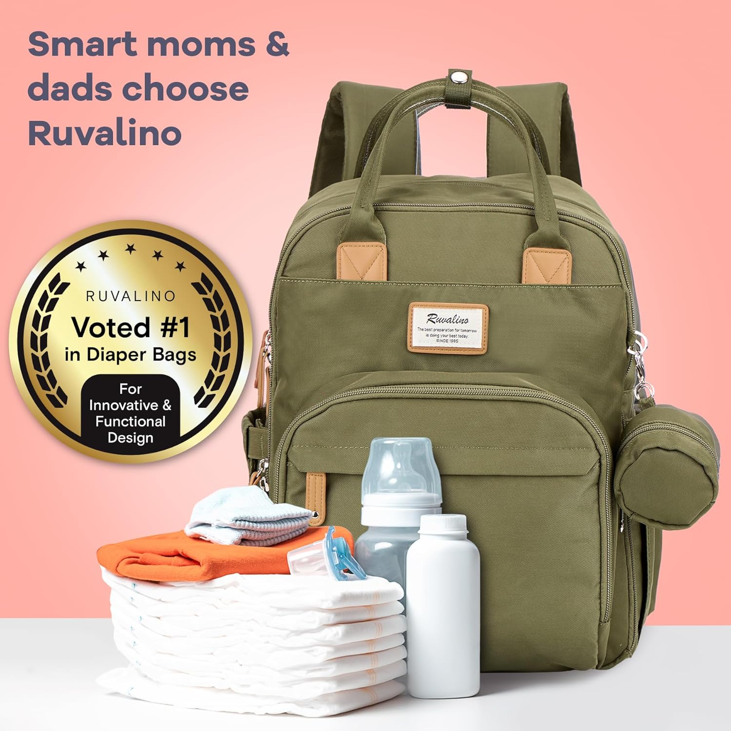 "Multifunction Waterproof Diaper Bag Backpack with Changing Pad & Stroller D-Ring" Unisex