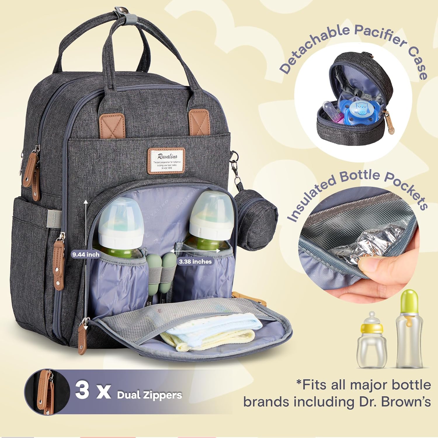 "Multifunction Waterproof Diaper Bag Backpack with Changing Pad & Stroller D-Ring" Unisex