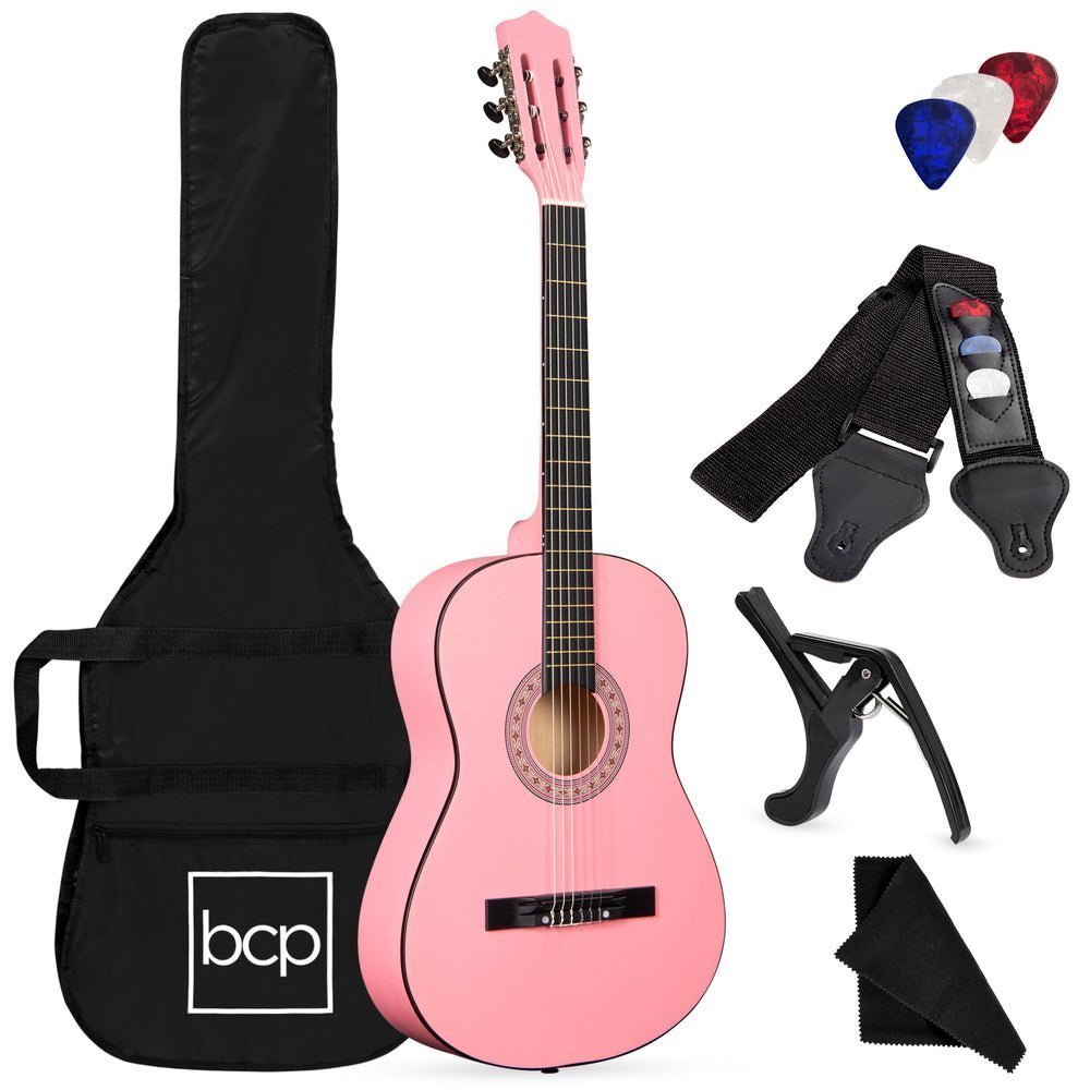 Beginner Acoustic Guitar Set w/ Case, Strap, Strings - 38in - Saiyora&Zubaid