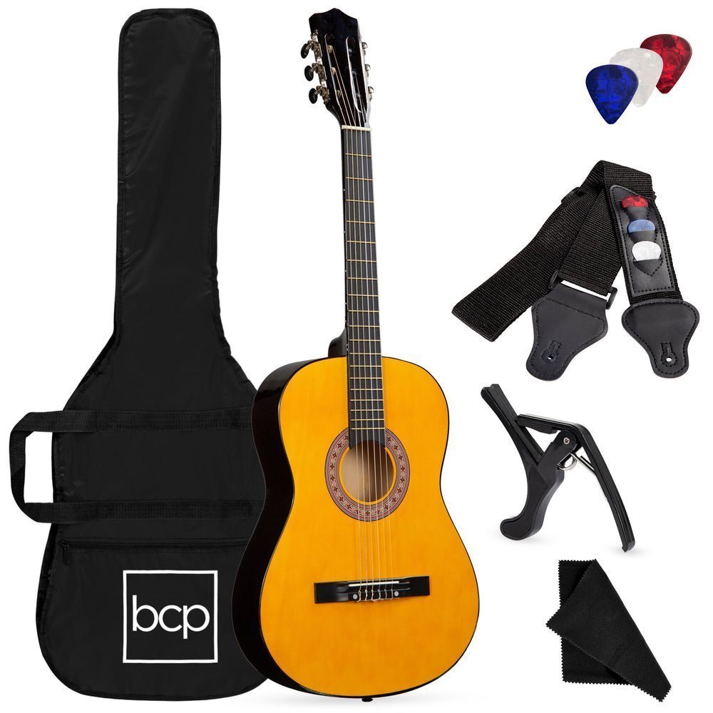 Beginner Acoustic Guitar Set w/ Case, Strap, Strings - 38in - Saiyora&Zubaid