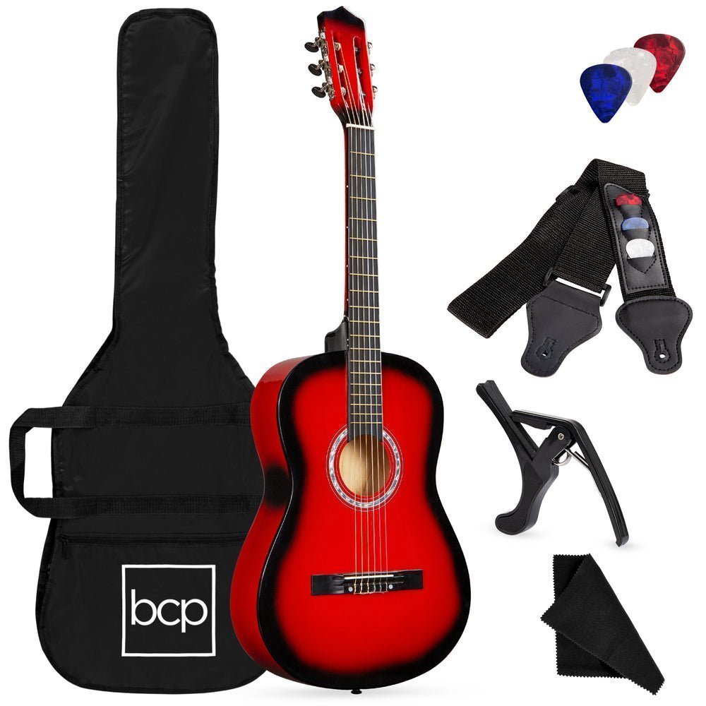 Beginner Acoustic Guitar Set w/ Case, Strap, Strings - 38in - Saiyora&Zubaid