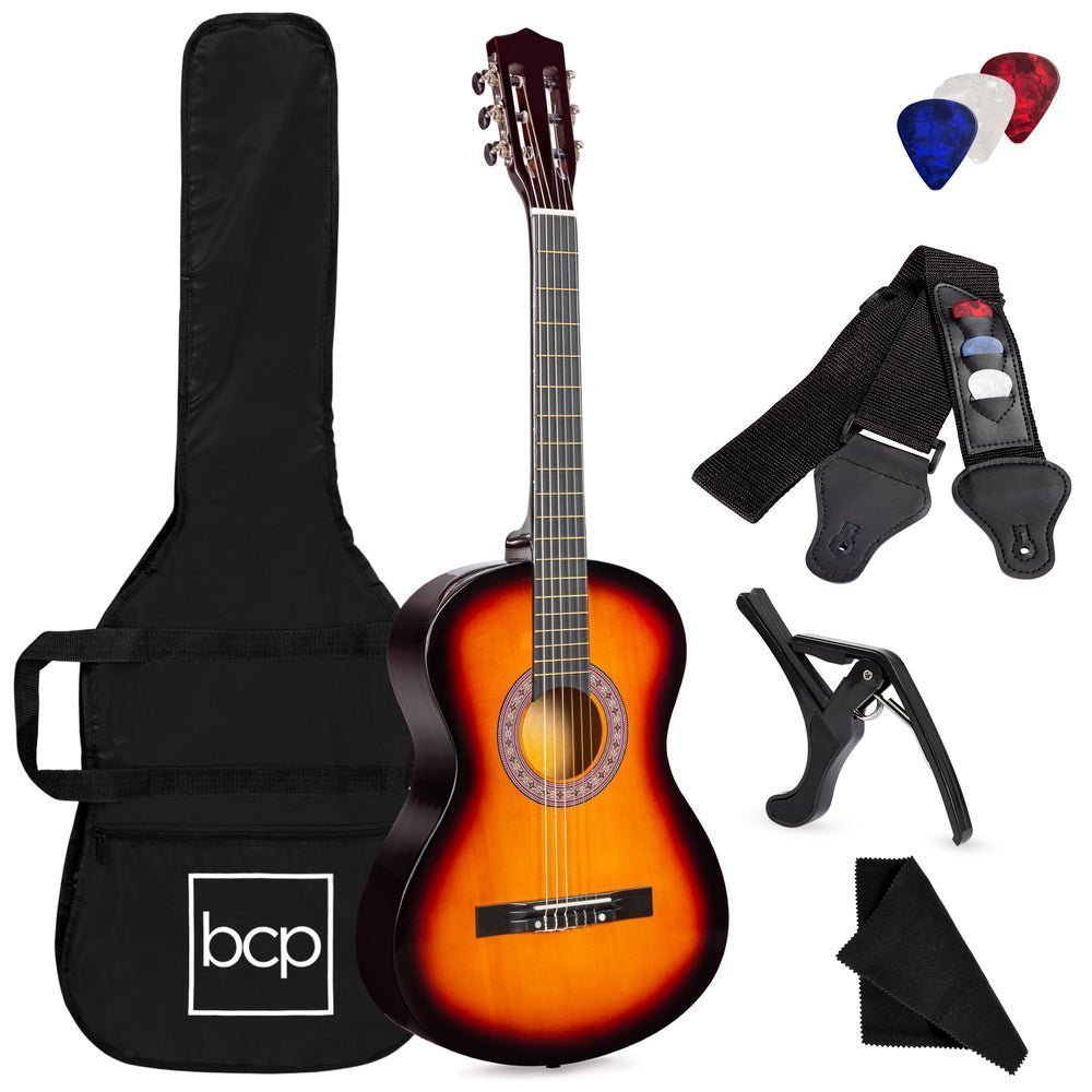 Beginner Acoustic Guitar Set w/ Case, Strap, Strings - 38in - Saiyora&Zubaid