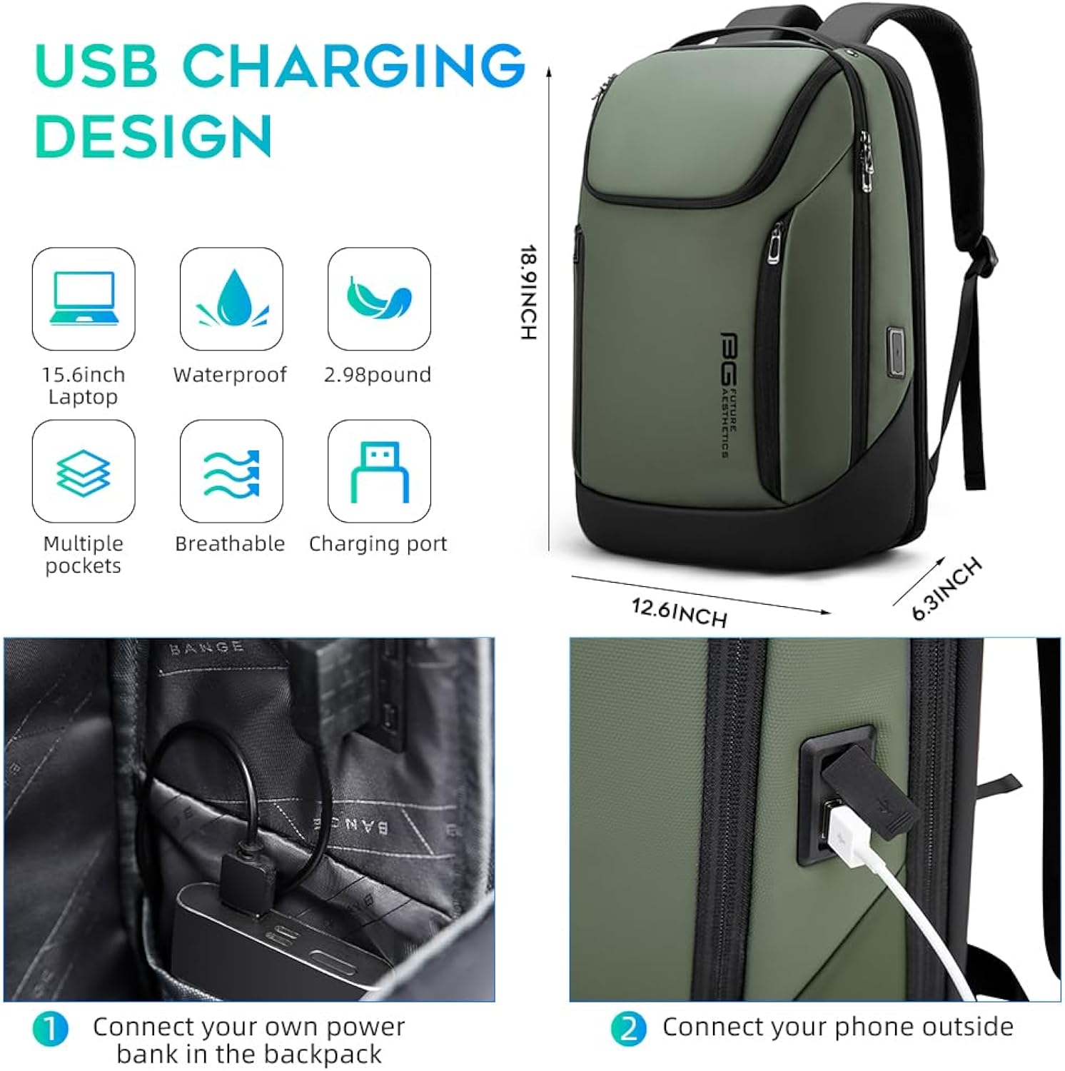 Smart backpack with usb charging port on sale