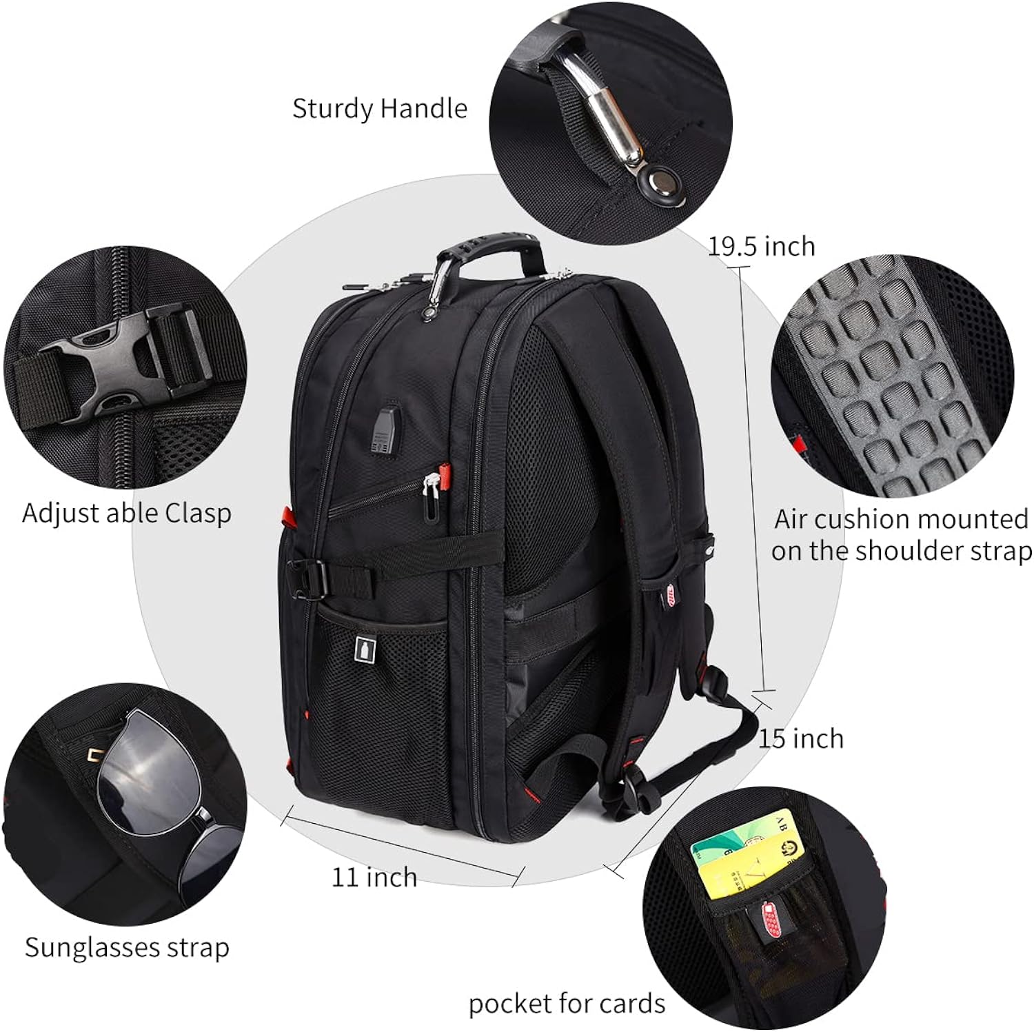 Extra Large 52L Travel Laptop Backpack with USB Charging Port, College High School Backpack Airline Approved Business Work Bag Fit 17 Inch Laptops for Men Women,Black - Saiyora&Zubaid