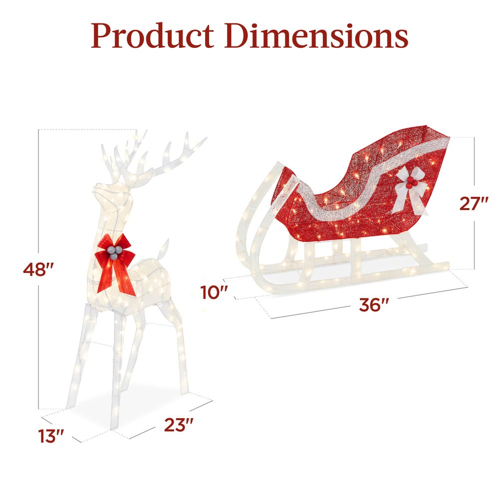 Lighted Christmas Reindeer & Sleigh Outdoor Decor Set w/ LED Lights - Saiyora&Zubaid