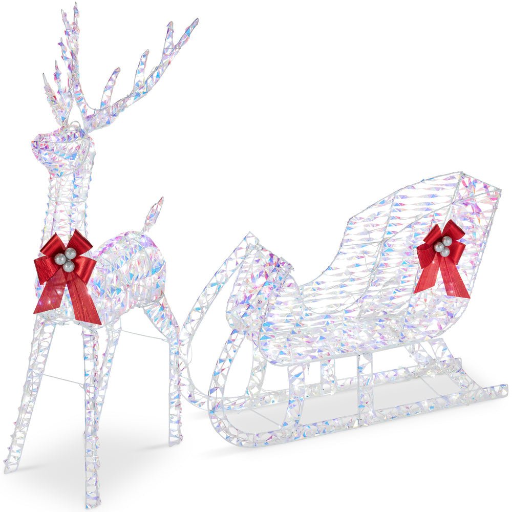 Lighted Christmas Reindeer & Sleigh Outdoor Decor Set w/ LED Lights - Saiyora&Zubaid