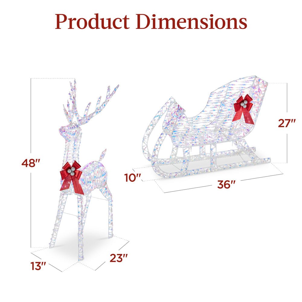 Lighted Christmas Reindeer & Sleigh Outdoor Decor Set w/ LED Lights - Saiyora&Zubaid