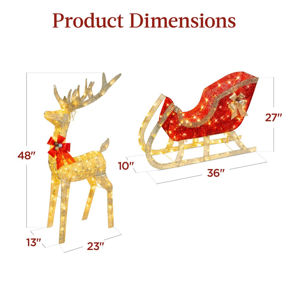 Lighted Christmas Reindeer & Sleigh Outdoor Decor Set w/ LED Lights - Saiyora&Zubaid