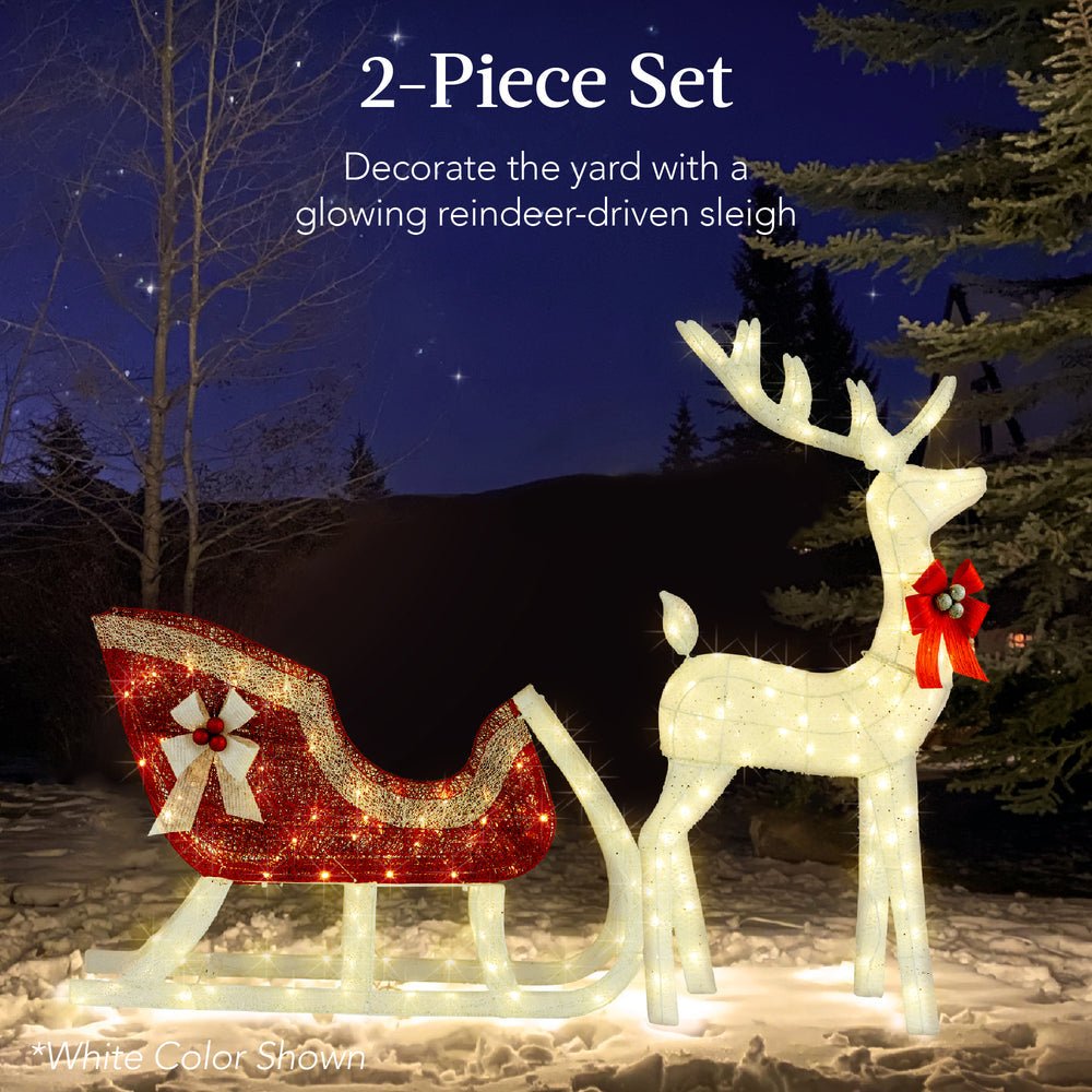 Lighted Christmas Reindeer & Sleigh Outdoor Decor Set w/ LED Lights - Saiyora&Zubaid