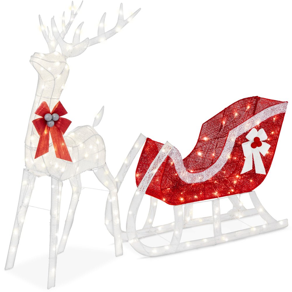 Lighted Christmas Reindeer & Sleigh Outdoor Decor Set w/ LED Lights - Saiyora&Zubaid