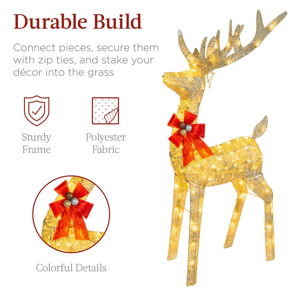 Lighted Christmas Reindeer & Sleigh Outdoor Decor Set w/ LED Lights - Saiyora&Zubaid