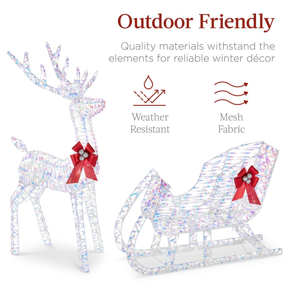 Lighted Christmas Reindeer & Sleigh Outdoor Decor Set w/ LED Lights - Saiyora&Zubaid