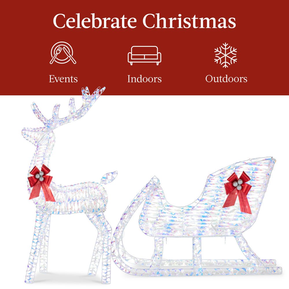 Lighted Christmas Reindeer & Sleigh Outdoor Decor Set w/ LED Lights - Saiyora&Zubaid