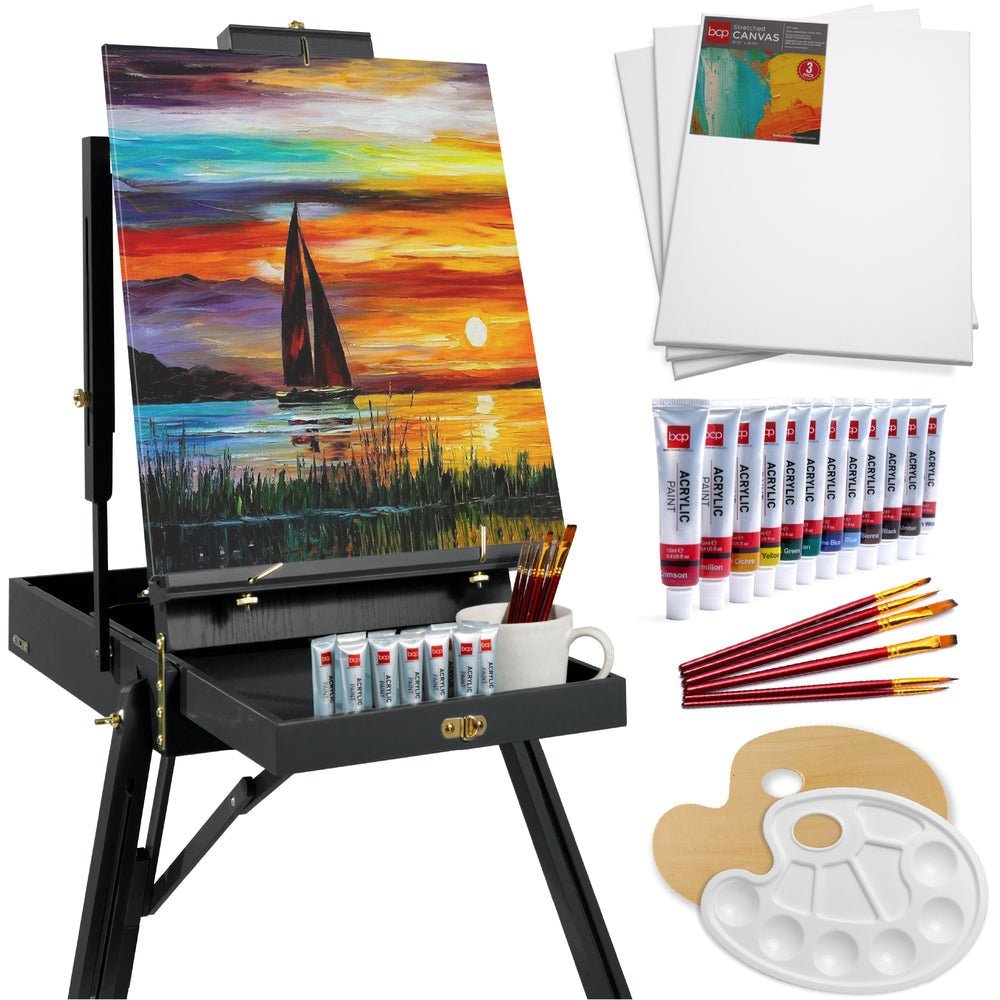 Portable Wooden French Easel w/ 32pc Beginners Kit - Saiyora&Zubaid