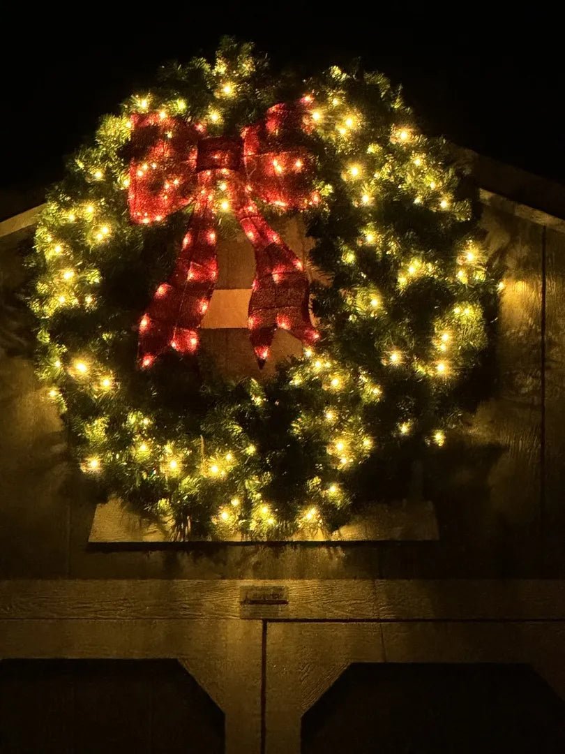 Pre - Lit Artificial Fir Christmas Wreath w/ Red Bow, LED Lights - Saiyora&Zubaid