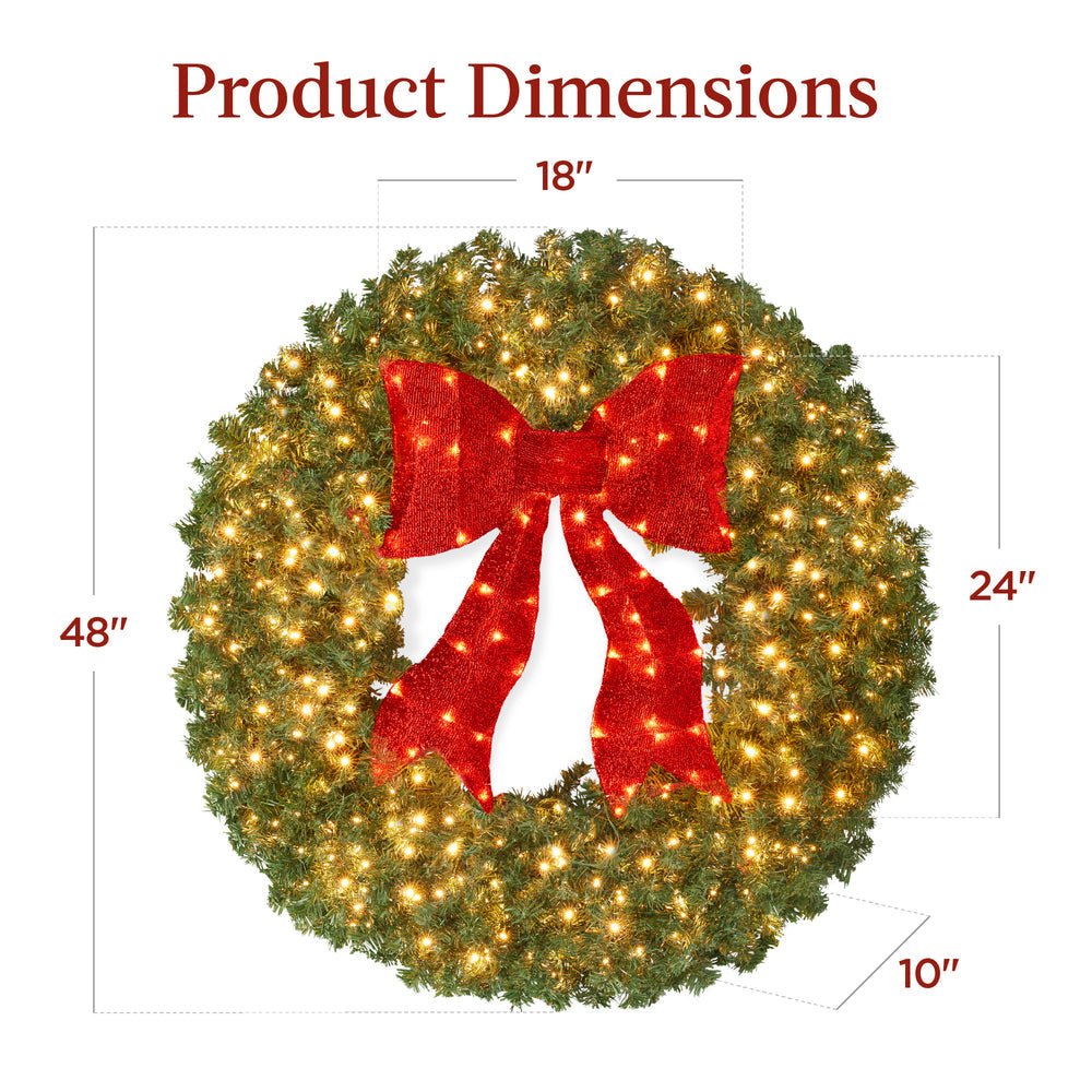 Pre - Lit Artificial Fir Christmas Wreath w/ Red Bow, LED Lights - Saiyora&Zubaid