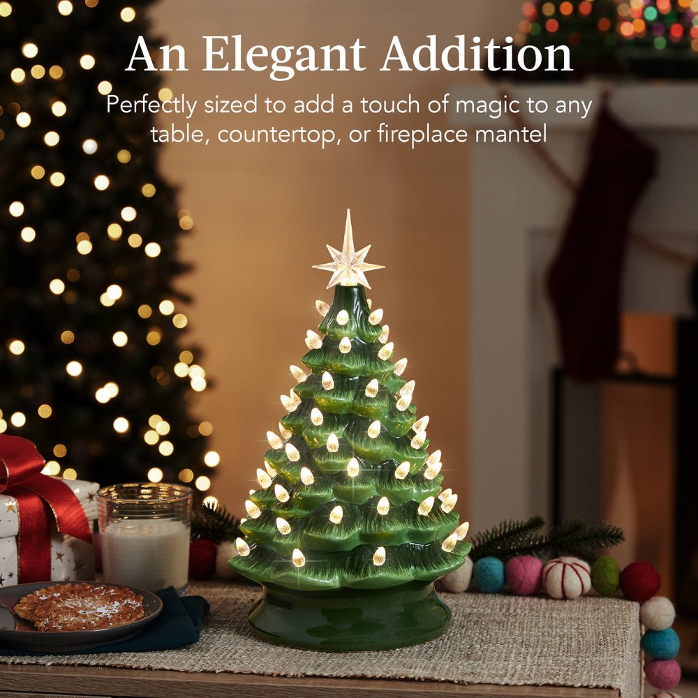 Pre - Lit Ceramic Tabletop Christmas Tree with Lights - 15in - Saiyora&Zubaid