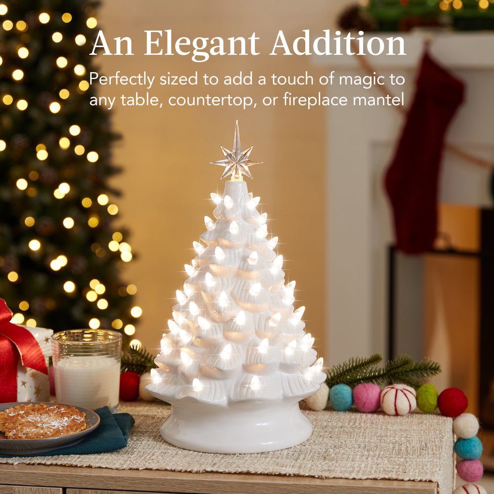 Pre - Lit Ceramic Tabletop Christmas Tree with Lights - 15in - Saiyora&Zubaid