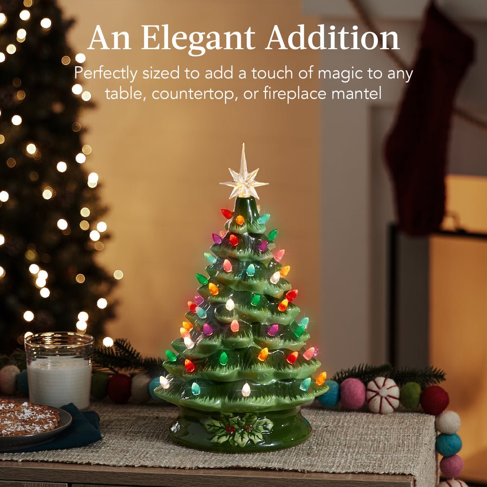 Pre - Lit Ceramic Tabletop Christmas Tree with Lights - 15in - Saiyora&Zubaid