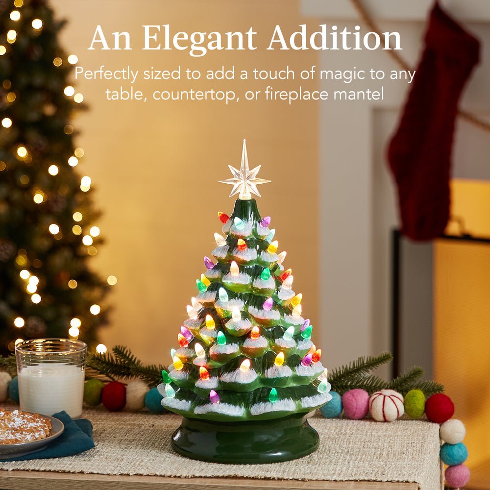 Pre - Lit Ceramic Tabletop Christmas Tree with Lights - 15in - Saiyora&Zubaid