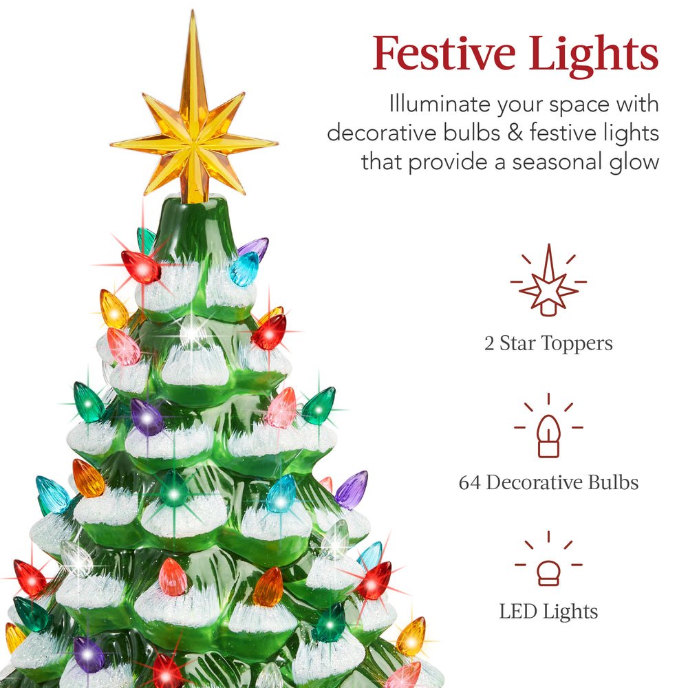 Pre - Lit Ceramic Tabletop Christmas Tree with Lights - 15in - Saiyora&Zubaid