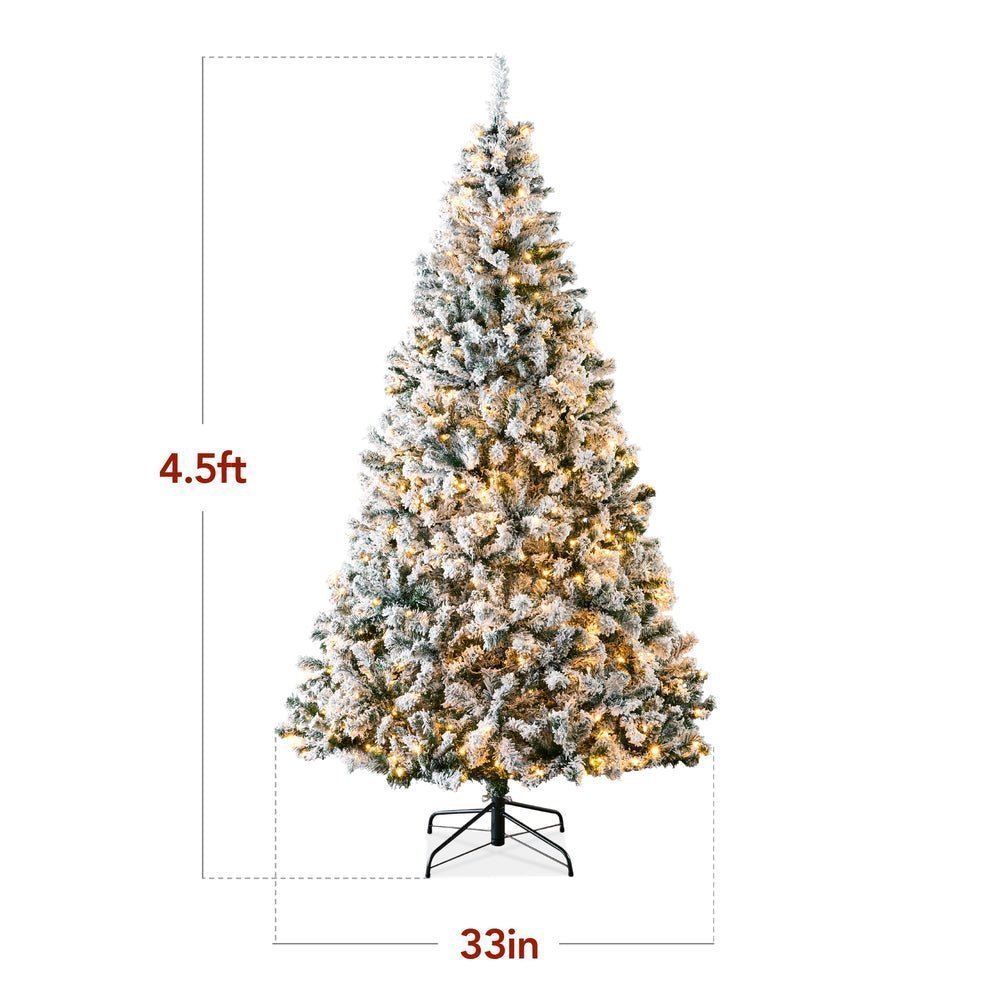 Pre - Lit Snow Flocked Artificial Pine Christmas Tree w/ Warm White Lights - Saiyora&Zubaid