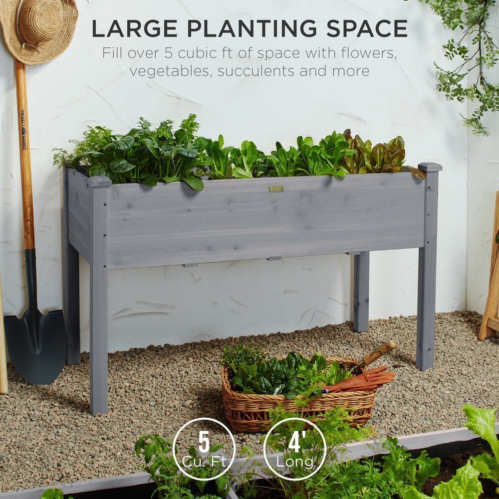 Raised Garden Bed, Elevated Wooden Planter Box w/ Foot Caps - 48x24x30in - Saiyora&Zubaid