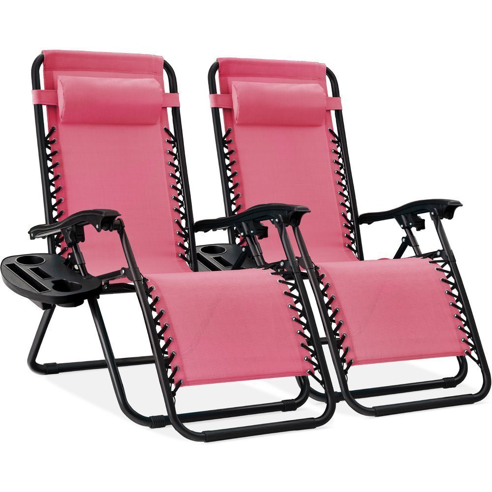 Set of 2 Adjustable Zero Gravity Patio Chair Recliners w/ Cup Holders - Saiyora&Zubaid