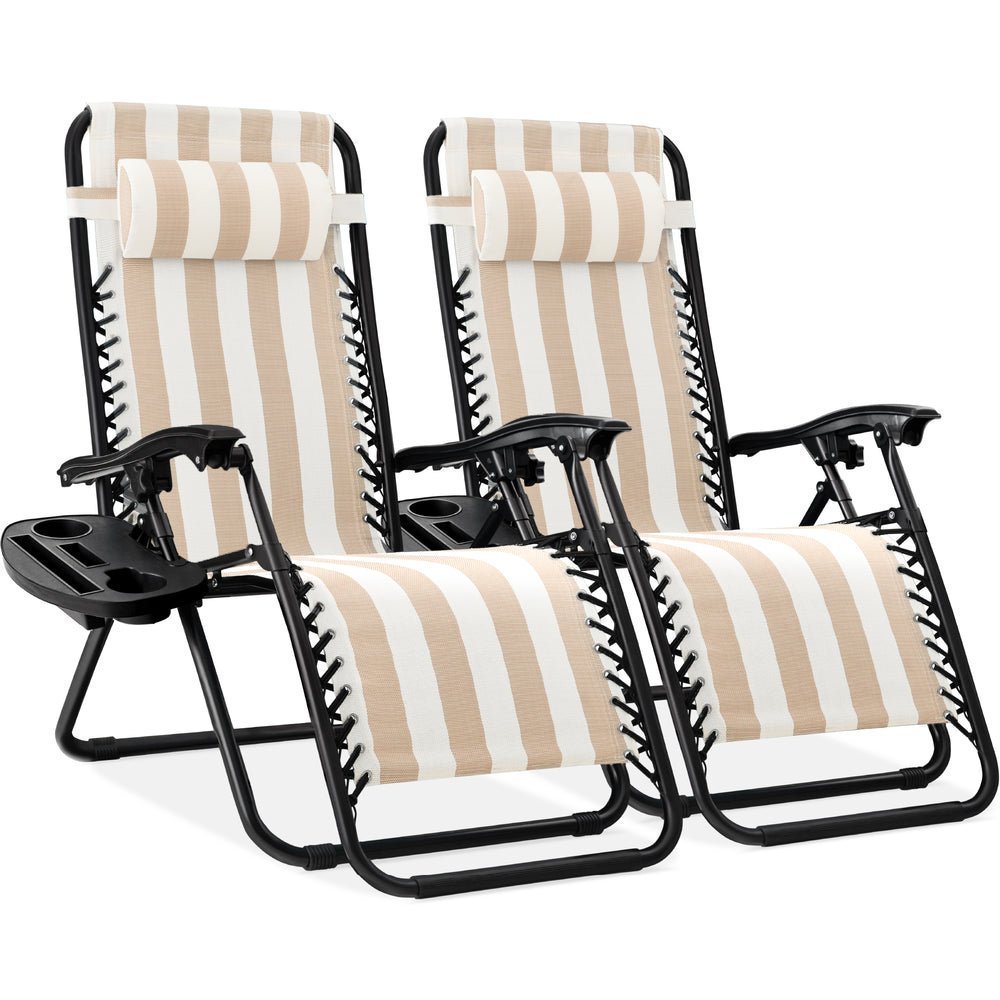 Set of 2 Adjustable Zero Gravity Patio Chair Recliners w/ Cup Holders - Saiyora&Zubaid