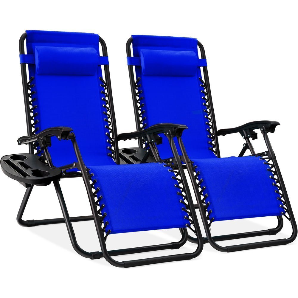 Set of 2 Adjustable Zero Gravity Patio Chair Recliners w/ Cup Holders - Saiyora&Zubaid