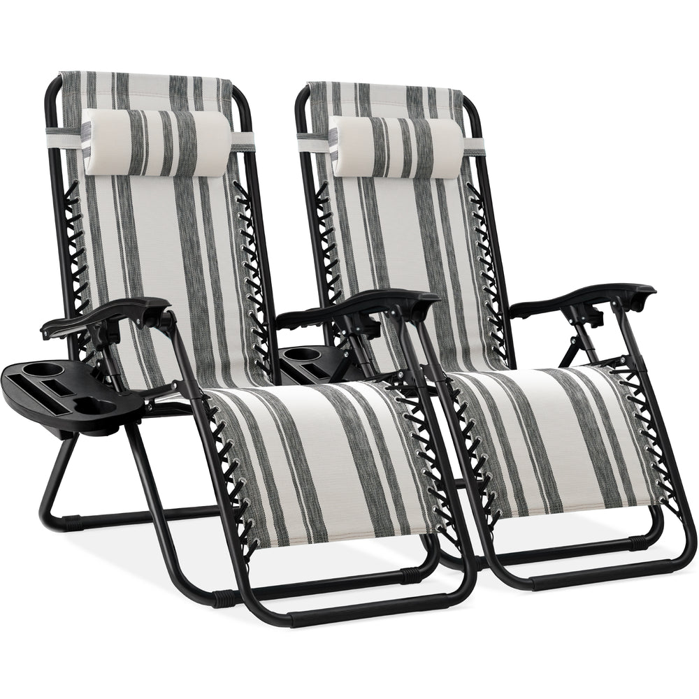 Set of 2 Adjustable Zero Gravity Patio Chair Recliners w/ Cup Holders - Saiyora&Zubaid