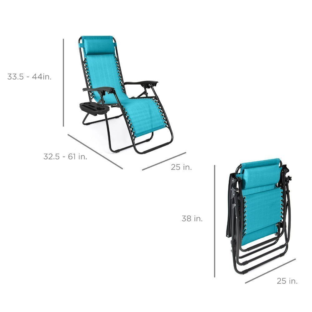 Set of 2 Adjustable Zero Gravity Patio Chair Recliners w/ Cup Holders - Saiyora&Zubaid