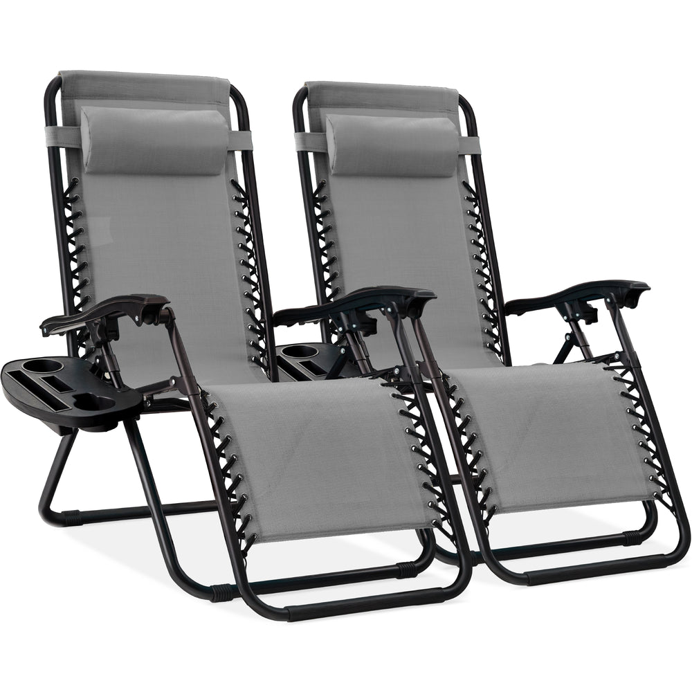 Set of 2 Adjustable Zero Gravity Patio Chair Recliners w/ Cup Holders - Saiyora&Zubaid