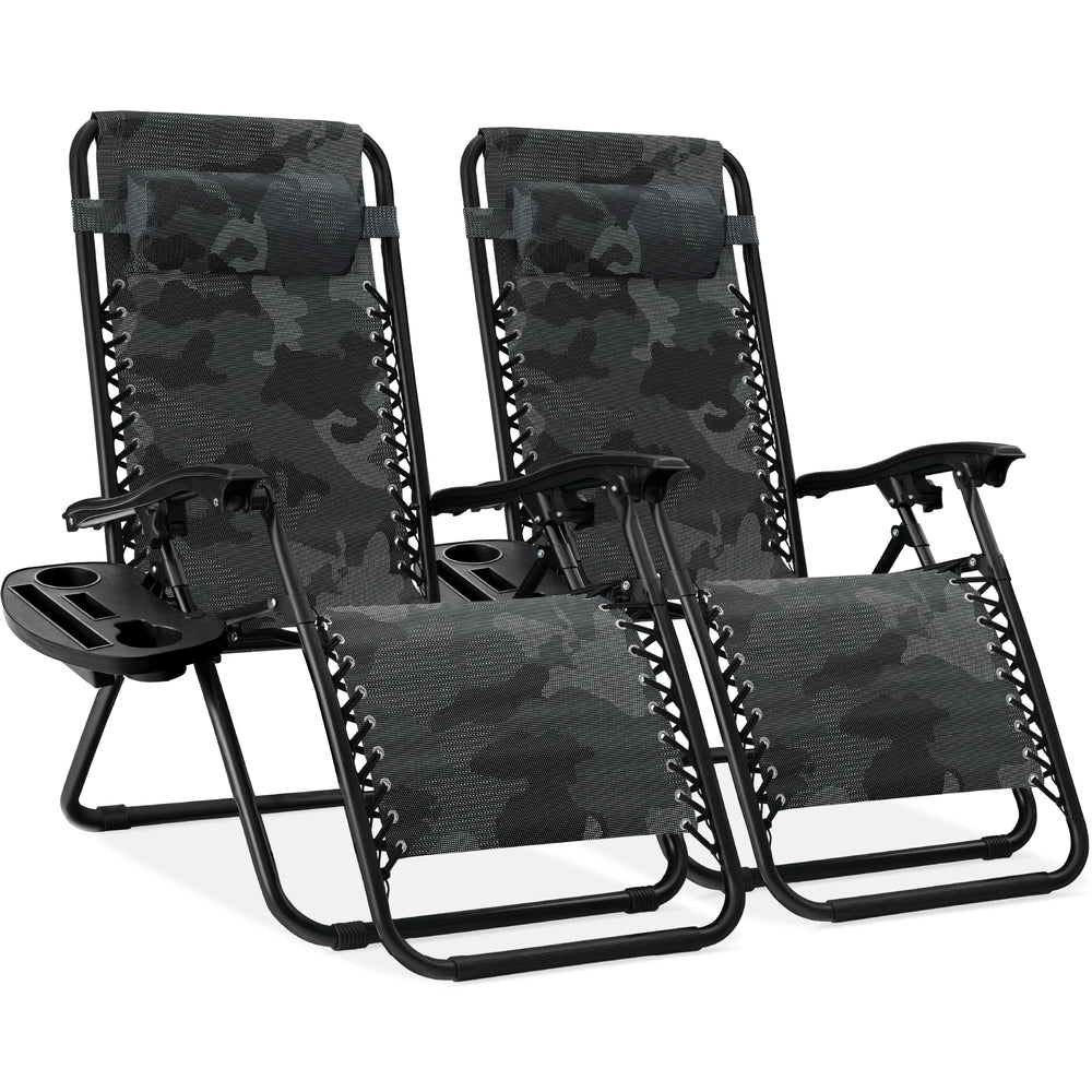 Set of 2 Adjustable Zero Gravity Patio Chair Recliners w/ Cup Holders - Saiyora&Zubaid