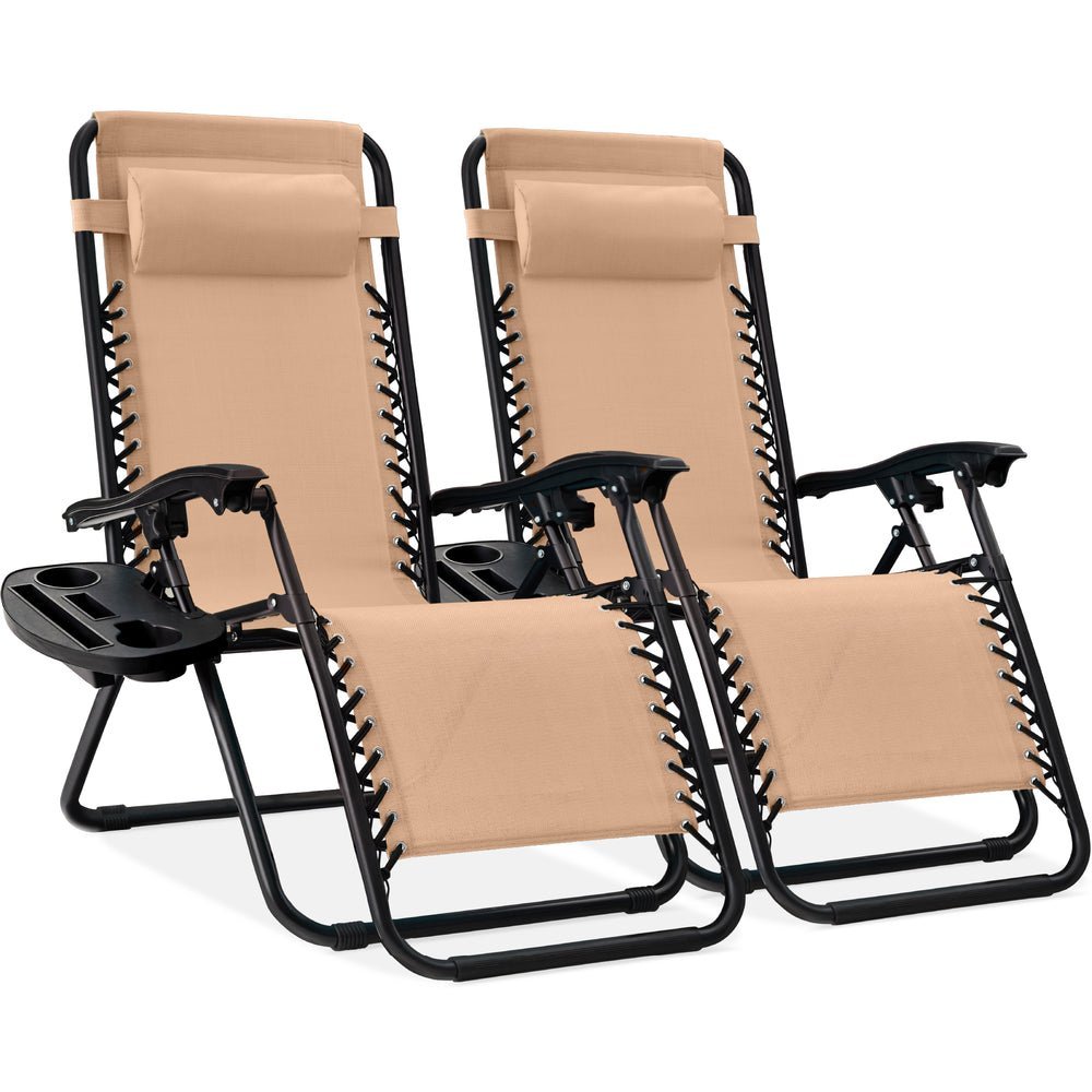 Set of 2 Adjustable Zero Gravity Patio Chair Recliners w/ Cup Holders - Saiyora&Zubaid