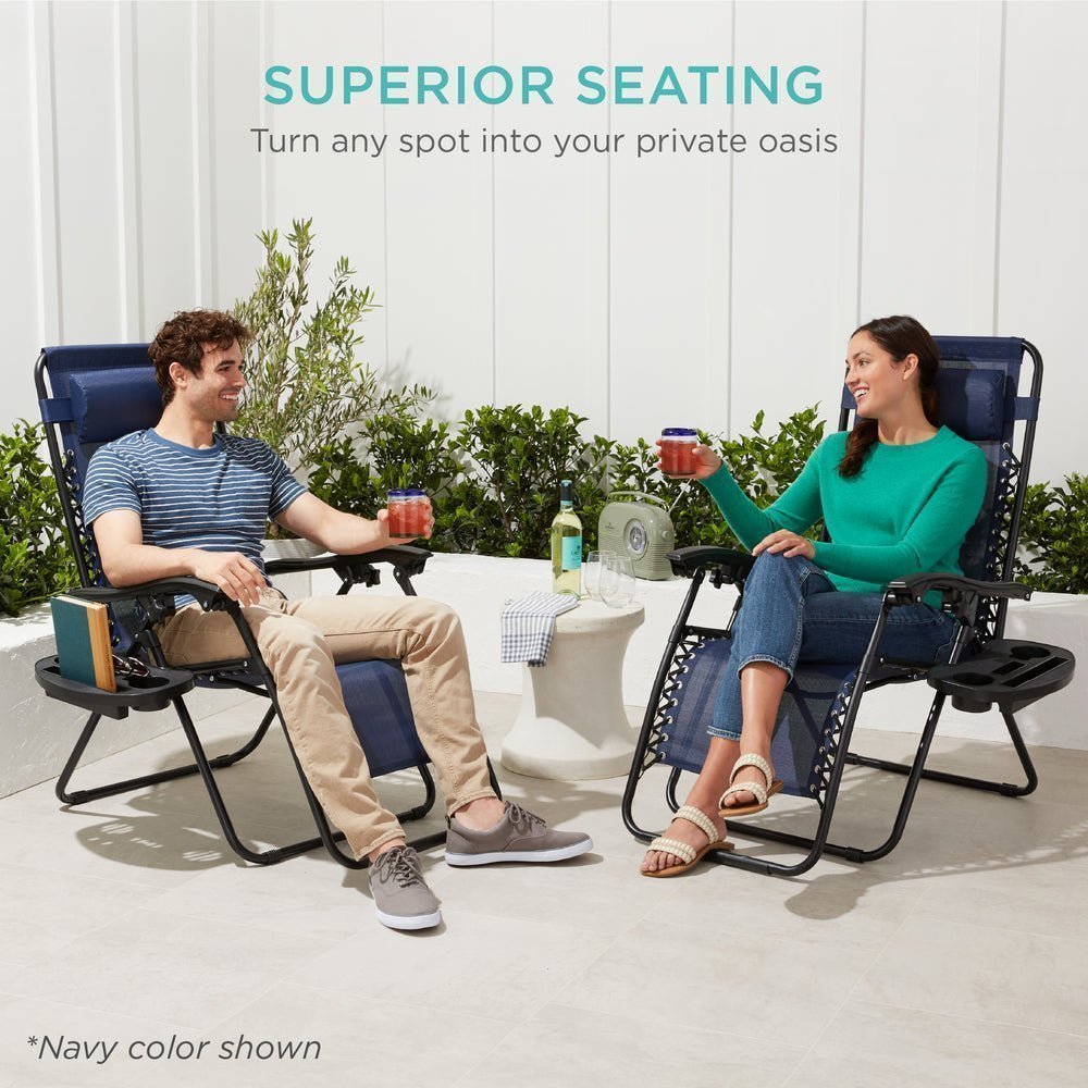 Set of 2 Adjustable Zero Gravity Patio Chair Recliners w/ Cup Holders - Saiyora&Zubaid