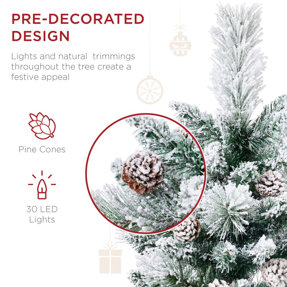 Set of 2 Pre - Lit Pathway Christmas Trees w/ Pine Cones, Timer - 24.5in - Saiyora&Zubaid