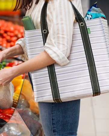 S&Z Creative Reusable Grocery Bags (3 Pack) – Heavy Duty Reusable Shopping Bags with Box Shape to Stand Up, Stay Open, Fold Flat – Large Tote Bags with Long Handles & Reinforced Bottom (Gray) - Saiyora&Zubaid