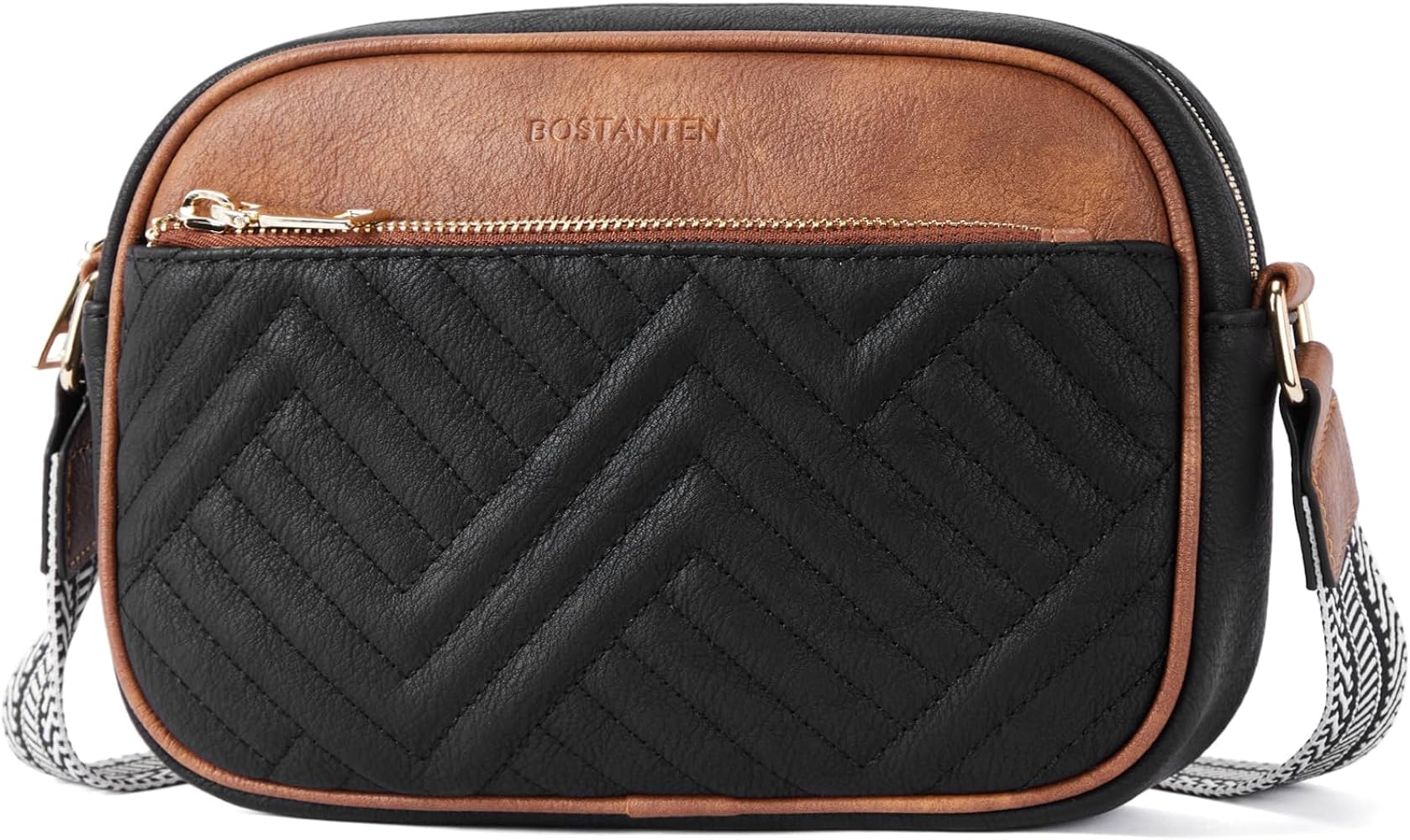 "Vegan Leather Quilted Crossbody Bag with Wide Strap" - Saiyora&Zubaid