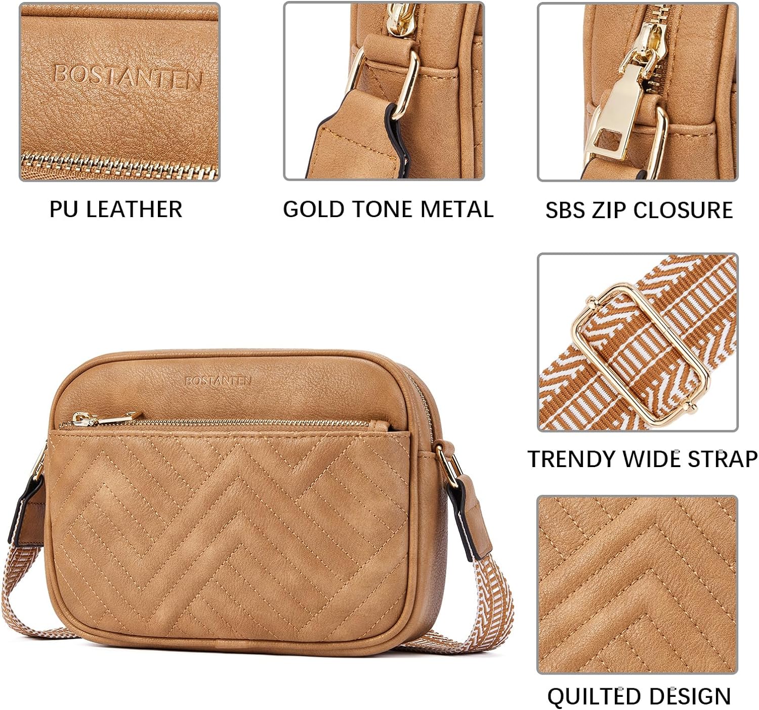 "Vegan Leather Quilted Crossbody Bag with Wide Strap" - Saiyora&Zubaid