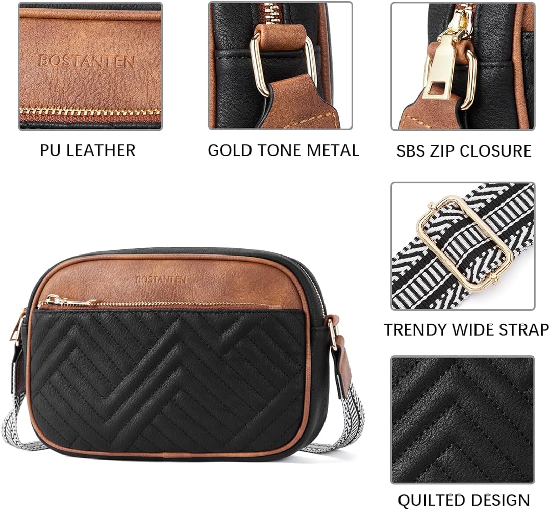 "Vegan Leather Quilted Crossbody Bag with Wide Strap" - Saiyora&Zubaid