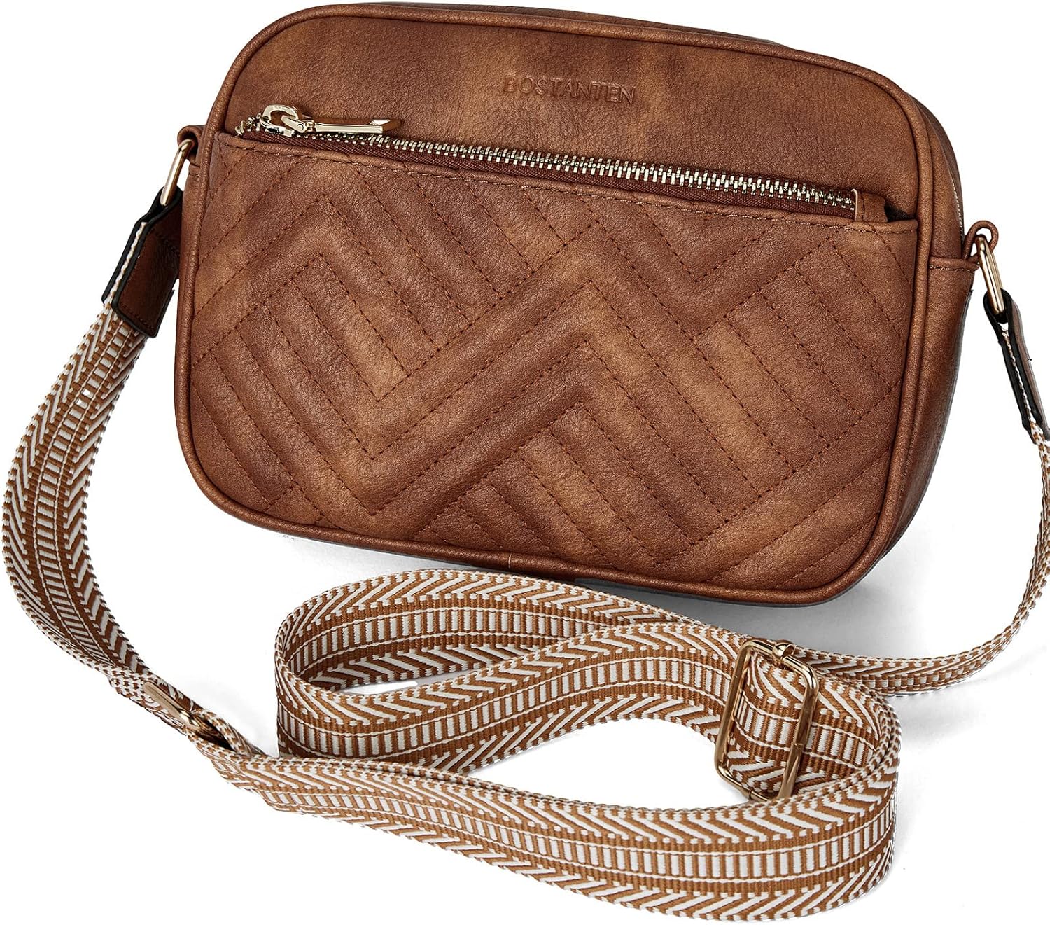 "Vegan Leather Quilted Crossbody Bag with Wide Strap" - Saiyora&Zubaid